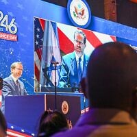 President Isaac Herzog speaks at the US Embassy's Independence Day celebrations on July 5, 2022 (Kobi Gideon/GPO)