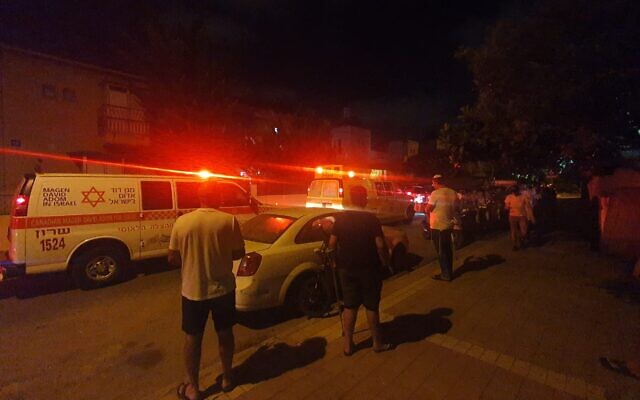 Medics at the scene of a deadly brawl in Netanya, July 18, 2022. (Magen David Adom)