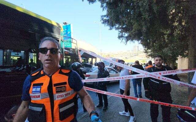 The scene of a suspected stabbing attack near Ramot Junction in Jerusalem on July 19, 2022. (United Hatzalah)