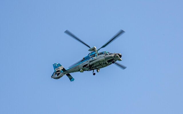 In an undated photograph, an Israeli navy AS565 Panther helicopter is seen flying. (Israel Defense Forces)