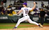 Jewish pitcher Eric Reyzelman, in action for Louisiana State University, has his sights set on a career in Major League Baseball. (Courtesy via JTA)