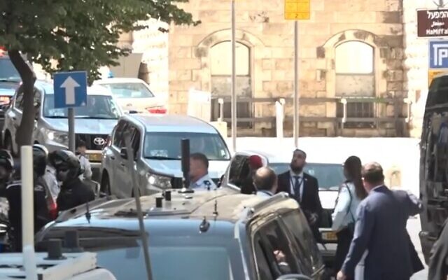 US President Joe Biden's motorcade arrives at the Waldorf Astoria Hotel in Jerusalem, July 14, 2022 (Screen grab/Kan)