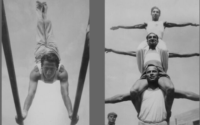 Gymasts practice at the 2nd Maccabiah Games, in Tel Aviv, 1935. (Zultan Kugler/KKL-JNF Photo Archive via JTA)