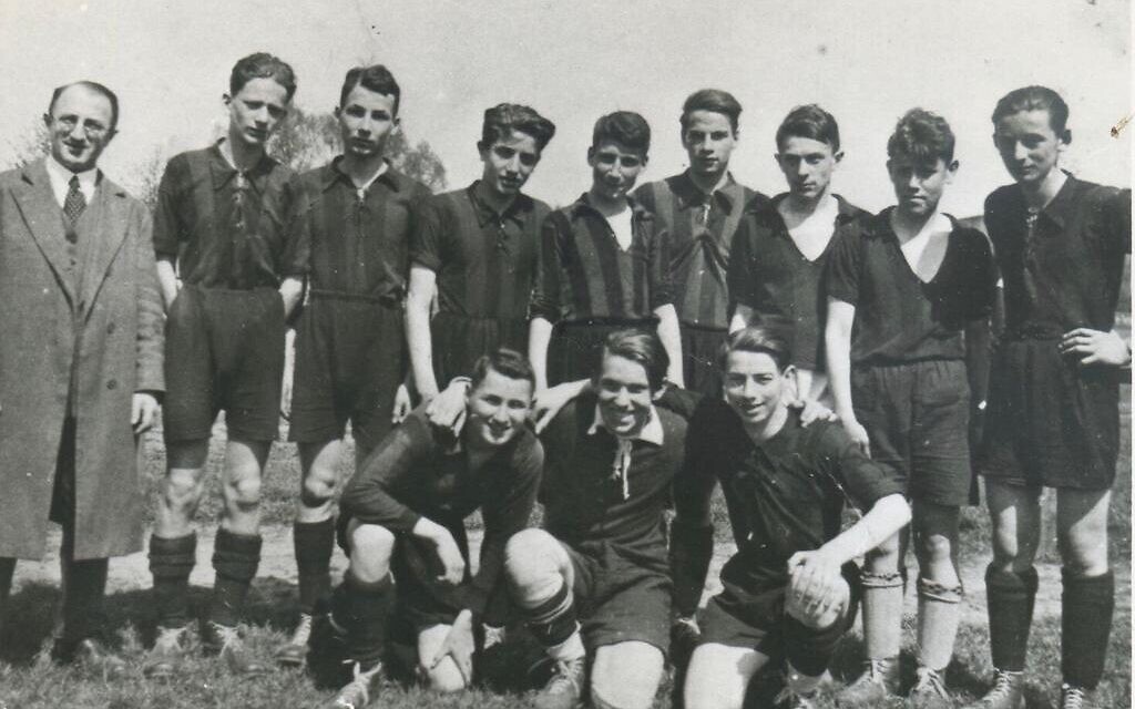 An undated photograph of Rolf Friedland, later Ralph Freeman (top row, third from left), with his football team in Berlin. (Courtesy)