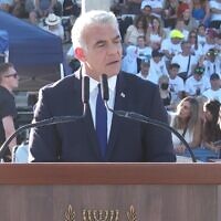 Prime Minister Yair Lapid speaks at an IDF officers graduation ceremony on July 7, 2022. (Screen capture/YouTube)