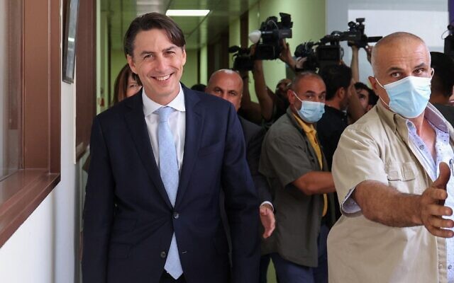 US Senior Adviser for Energy Security Amos Hochstein arrives at at meeting in Beirut on July 31, 2022. (Anwar AMRO / AFP)