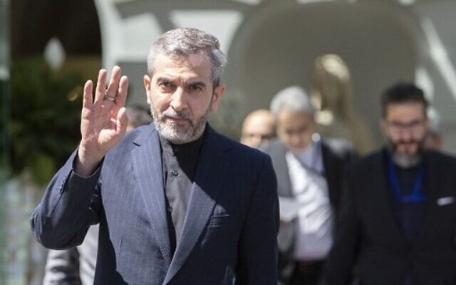 Iran's chief nuclear negotiator Ali Bagheri Kani waves as he leaves after talks at the Coburg Palais, the venue of the Joint Comprehensive Plan of Action (JCPOA) in Vienna on August 4, 2022. (Alex Halada/AFP)