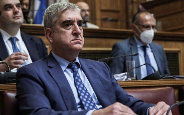 Greece's then-intelligence chief Panagiotis Kontoleon at Greece's parliament in Athens, July 29, 2022. (Yiannis Panaagopoulos/Eurokinissi/AFP)