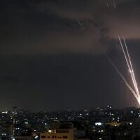 A picture taken on August 5, 2022, shows Palestinian rockets fired from in Gaza City into Israel. Palestinians fired rockets at Israel from the Gaza Strip on Friday evening, AFP correspondents in Gaza City witnessed. (MOHAMMED ABED / AFP)