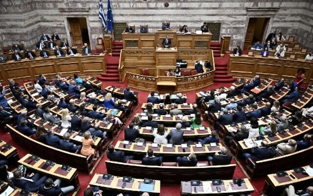 A Greek Parliament session in Athens on August 26, 2022. (Aris Messinis/AFP)