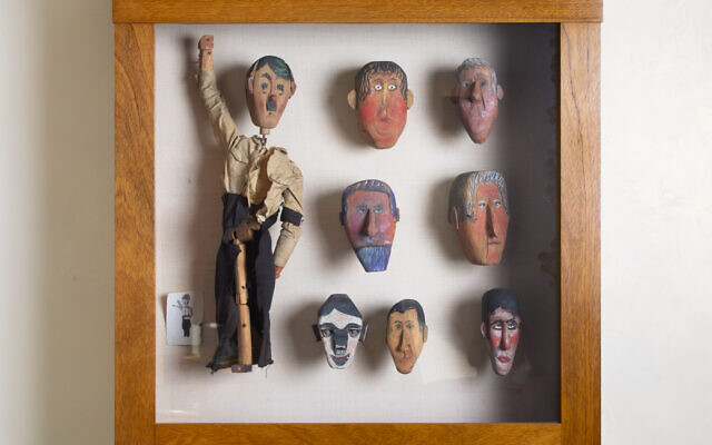 Isidore (Mike) and Frances Oznowicz's marionette of Hitler along with several other assorted marionette heads. (Courtesy of Frank Oznowicz, Jenny Oznowicz, and Ronald Oznowicz. Photo: Jason Madella)