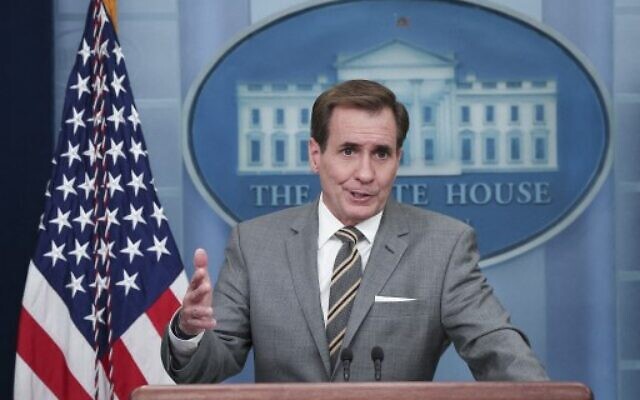 US National Security Council coordinator for strategic communications John Kirby answers questions during the daily briefing at the White House, August 1, 2022 in Washington, DC. (Win McNamee/Getty Images via AFP)