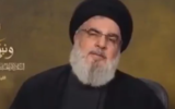 Hezbollah leader Hassan Nasrallah delivers a television address, August 6, 2022. (Screengrab/Twitter)
