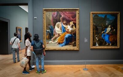 The painting at center, 'The Rape of Tamar,' was sold by a Jewish family under duress in Germany in the 1930s. Seen at The Metropolitan Museum of Art in New York, August 20, 2022. (Luke Tress/Times of Israel)