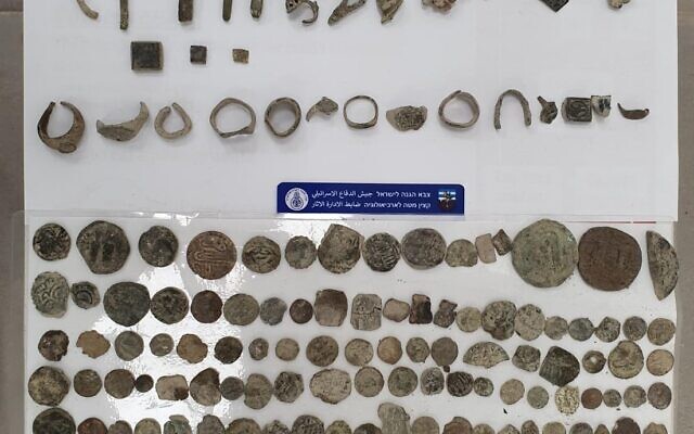 Stolen antiquities recovered during an arrest operation in the West Bank on August 15, 2022. (Coordinator of Government Activities in the Territories)