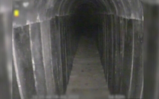 The inside of a Hamas tunnel seen on the border with the Gaza Strip, in footage published by the military on August 15, 2022. (Israel Defense Forces)