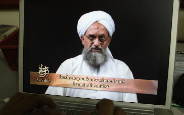 As seen on a computer screen from a DVD prepared by Al-Sahab production, al-Qaeda's Ayman al-Zawahiri speaks in Islamabad, Pakistan, on June 20, 2006. (AP Photo/B.K.Bangash)