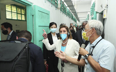 In this photo released by the Taiwan Ministry of Foreign Affairs, US House Speaker Nancy Pelosi visits a human rights museum in Taipei, Taiwan on Wednesday, Aug. 3, 2022. (Taiwan Ministry of Foreign Affairs via AP)
