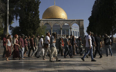 Jews visit the Temple Mount, Aug. 7, 2022. (AP Photo/Mahmoud Illean)
