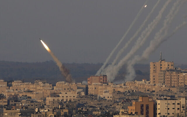 Rockets are launched from the Gaza Strip towards Israel, in Gaza City, August 7, 2022. (AP Photo/Hatem Moussa, File)