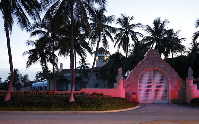 The entrance to former President Donald Trump's Mar-a-Lago estate is shown, Monday, August 8, 2022, in Palm Beach, Fla. (AP/Terry Renna)