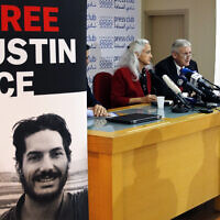 Marc and Debra Tice, the parents of Austin Tice, who is missing in Syria, speak during a press conference at the Press Club, in Beirut, Lebanon, Dec. 4, 2018. (AP Photo/Bilal Hussein)