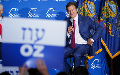 Mehmet Oz, a Republican candidate for US Senate in Pennsylvania, takes part in a Republican Jewish Coalition event in Philadelphia, Wednesday, Aug. 17, 2022. (AP Photo/Matt Rourke)