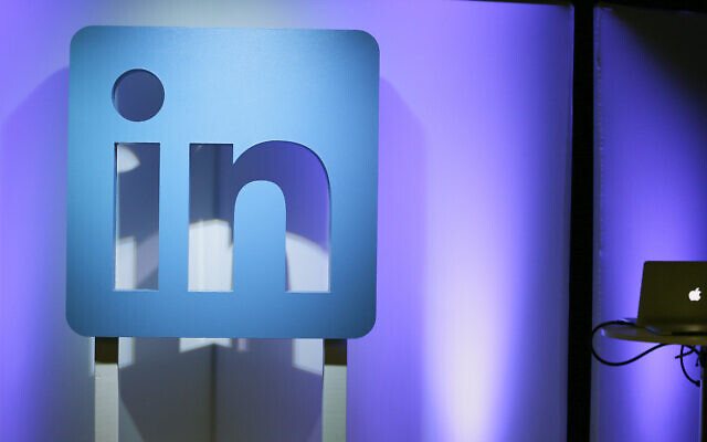 The LinkedIn logo is displayed during a product announcement Thursday, Sept. 22, 2016, in San Francisco. (AP/Eric Risberg)
