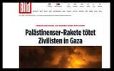 A headline on the German newspaper Bild's website, August 7, 2022, that reads: 'Palestinian rocket kills civilians in Gaza' (Screenshot)