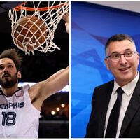 (L) Memphis Grizzlies forward Omri Casspi dunks during the second half of the team's NBA basketball game against the Sacramento Kings on January 25, 2019, in Memphis, Tenn; (R) Justice Minister Gideon Saar arrives for the first weekly cabinet meeting of the new government in Jerusalem on June 20, 2021. (Emmanuel Dunand/Brandon Dill/AP, File)