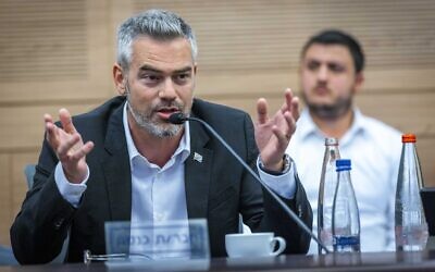 MK Boaz Toporovsky attends a Knesset Constitutional Committee meeting to discuss the so-called Criminal Defendant Bill and the Knesset dispersal bill, June 26, 2022. (Olivier Fitoussi/Flash90)