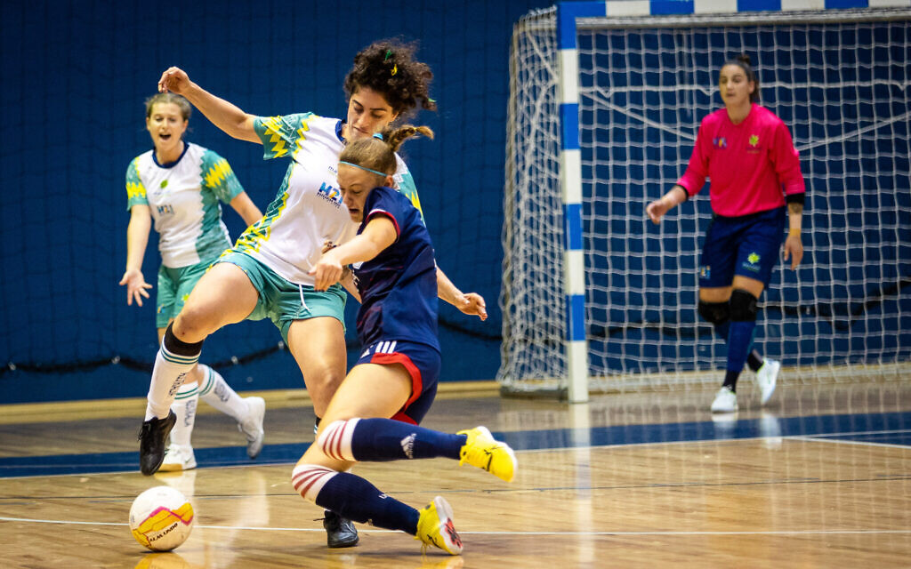 The final Futsal match between United States and Australia as part of the Maccabiah Games in Jerusalem on July 22, 2022. (Oren Ben Hakoon/Flash90)