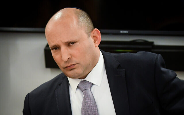 Alternate Prime Minister Naftali Bennett arrives to testify at the commission of inquiry into Nahal Tzafit disaster in Tel Aviv, August 1, 2022. (Avshalom Sassoni/Flash90)