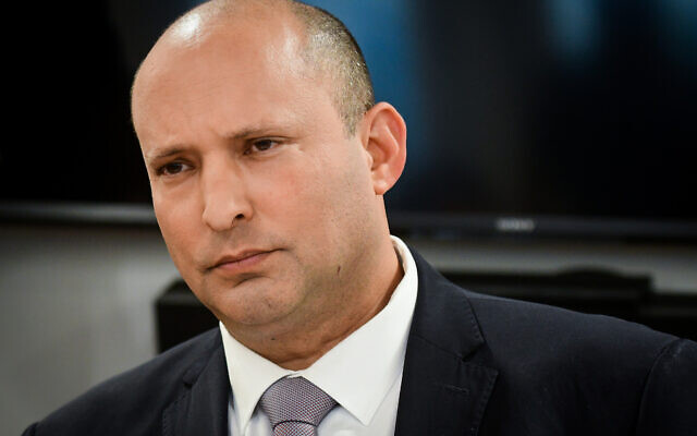 Alternate Prime Minister Naftali Bennett testifying at the commission of inquiry into Nahal Tzafit disaster in Tel Aviv, August 1, 2022. (Avshalom Sassoni/Flash90)