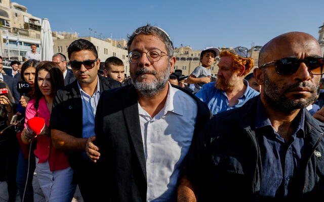 Far-right MK Itamar Ben Gvir arrives to visit the Temple Mount in Jerusalem's Old City on August 7, 2022. (Olivier Fitoussi/Flash90)