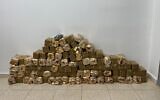 A picture released by the Israel Defense Forces on August 20, 2022, shows some 100 kilograms of hashish that troops seized near the southern border with Jordan. (Israel Defense Forces)