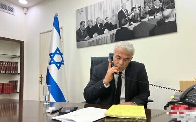 Prime Minister Yair Lapid speaks via phone to US President Joe Biden on August 31, 2022. (Courtesy)