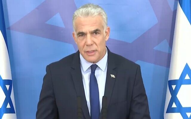 Prime Minister Yair Lapid speaks about the IDF operation in Gaza, August 5, 2022 (GPO screenshot)