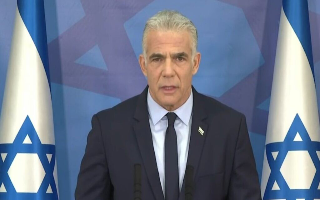Prime Minister Yair Lapid addresses Israelis after Operation Breaking Dawn, August 8, 2022. (GPO screenshot)