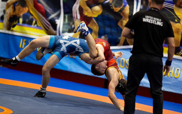 Wrestlers competing at the Maccabiah Games in Jerusalem, July 2022. (Courtesy/Larry Slater)