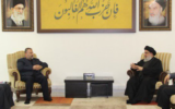 Hezbollah leader Hassan Nasrallah meets with Hamas leadership in Lebanon, August 28, 2022. (Twitter)