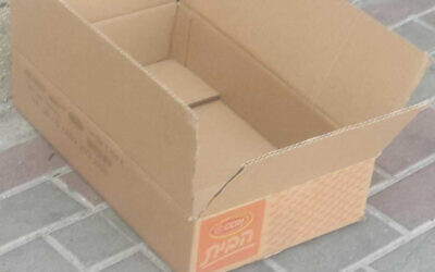A newboard baby was found abandoned in this cardboard box in Acre on August 4, 2022. (Israel Police)
