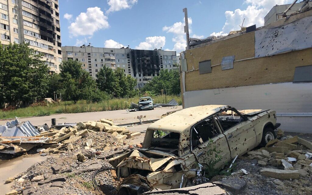 Aftermath of a missile strike on Kharkiv, July 27, 2022 (Lazar Berman/The Times of Israel)