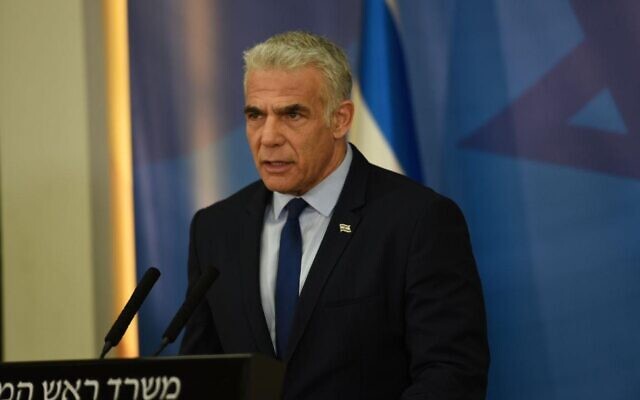 Prime Minister Yair Lapid speaks about the IDF operation in Gaza, August 5, 2022. (Kobi Elkatzur/GPO)