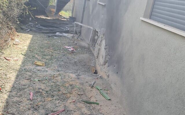 A home in a town in southern Israel is damaged in a rocket attack, August 7, 2022. (Eshkol Regional Council)