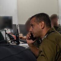 Samaria Regional Brigade Commander Roy Zweig is seen at a command post during a military operation in Nablus, August 9, 2022 (Israel Defense Forces)