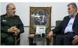 Head of Iran's Islamic Revolutionary Guard Corps (L) meets in Tehran with Palestinian Islamic Jihad's general-secretary Ziad Nakhaleh, August 6, 2022