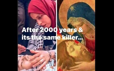 An image shared by the former director of Al Jazeera declares 'same killer' behind deaths of Jesus, Palestinians. (Screenshot)