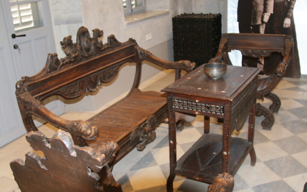 The furniture from Eliezer Ben-Yehuda's home as part of the 'In the Salon of Ben-Yehuda' exhibit at Rishon Lezion's