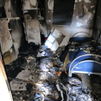 The bedroom of Aviel Dabush, 11, who was seriously injured in a fire in Netanya, August 1, 2022. (Fire and Rescue Service)